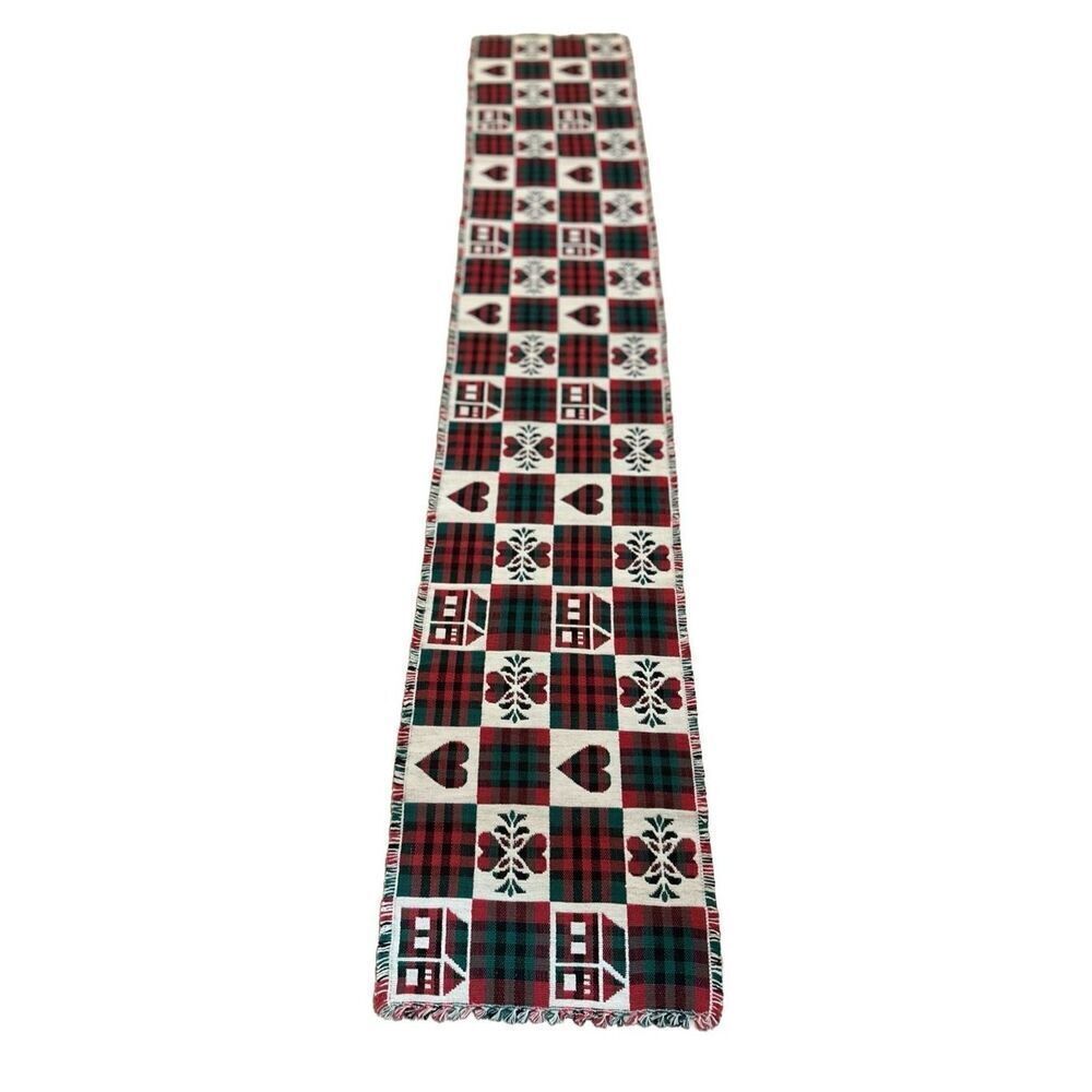 Country Plaid Table Runner Fringed Ends  72” inches L x 13” inches